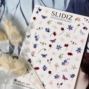Слайдер-дизайн SLIDIZ водна наклейка для нігтів на будь фон, квіти, метелики