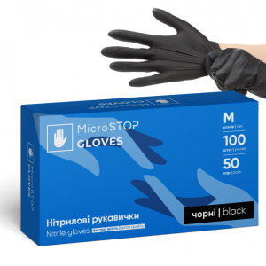 Рукавички нітрилові Microstop неопудрені міцні, чорні, розмір M, 100 шт