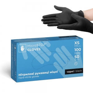 Рукавички нітрилові Microstop неопудрені міцні, чорні, розмір XS (100 шт)